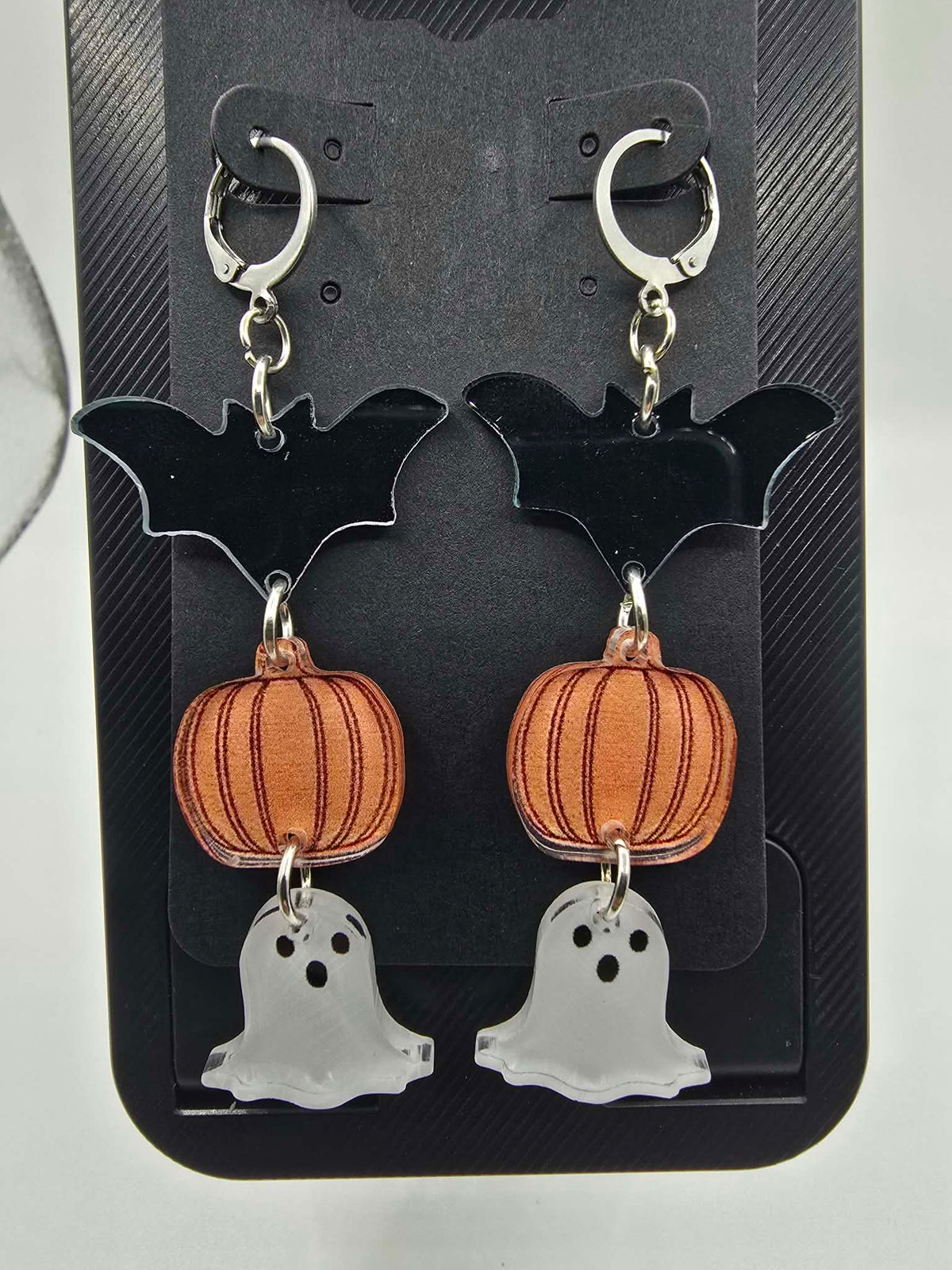 Bat, Pumpkin & Ghost Lever-Back Dangle Earrings