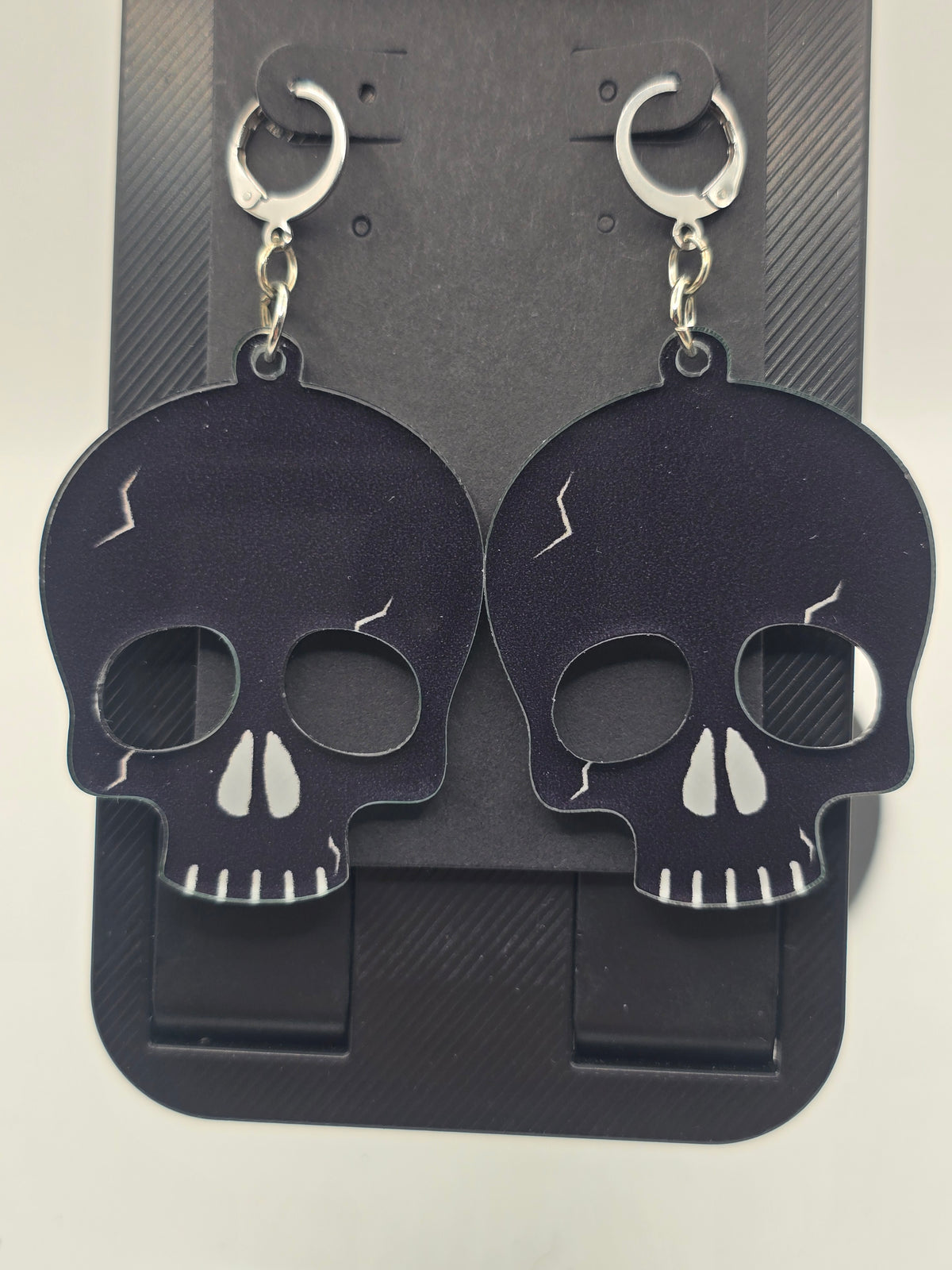 Black Skull Lever-Back Dangle Earrings