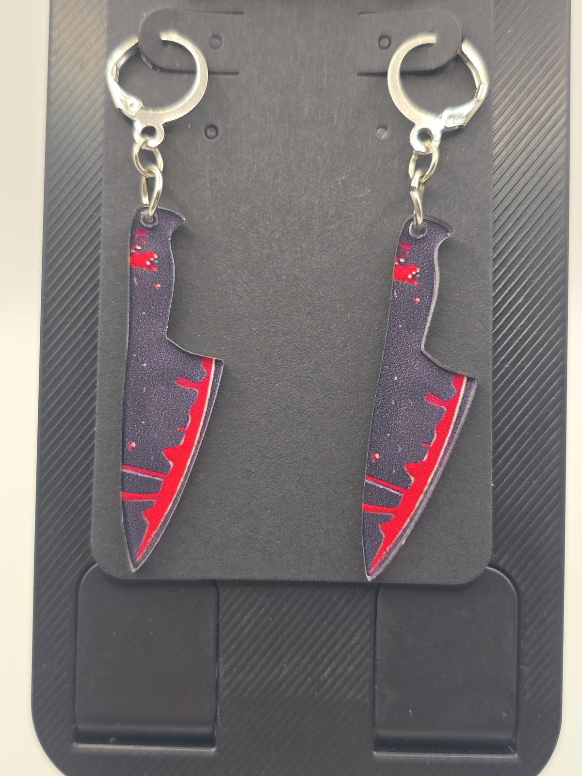 Black & Red Bloody Knife Lever-Back Dangle Earrings