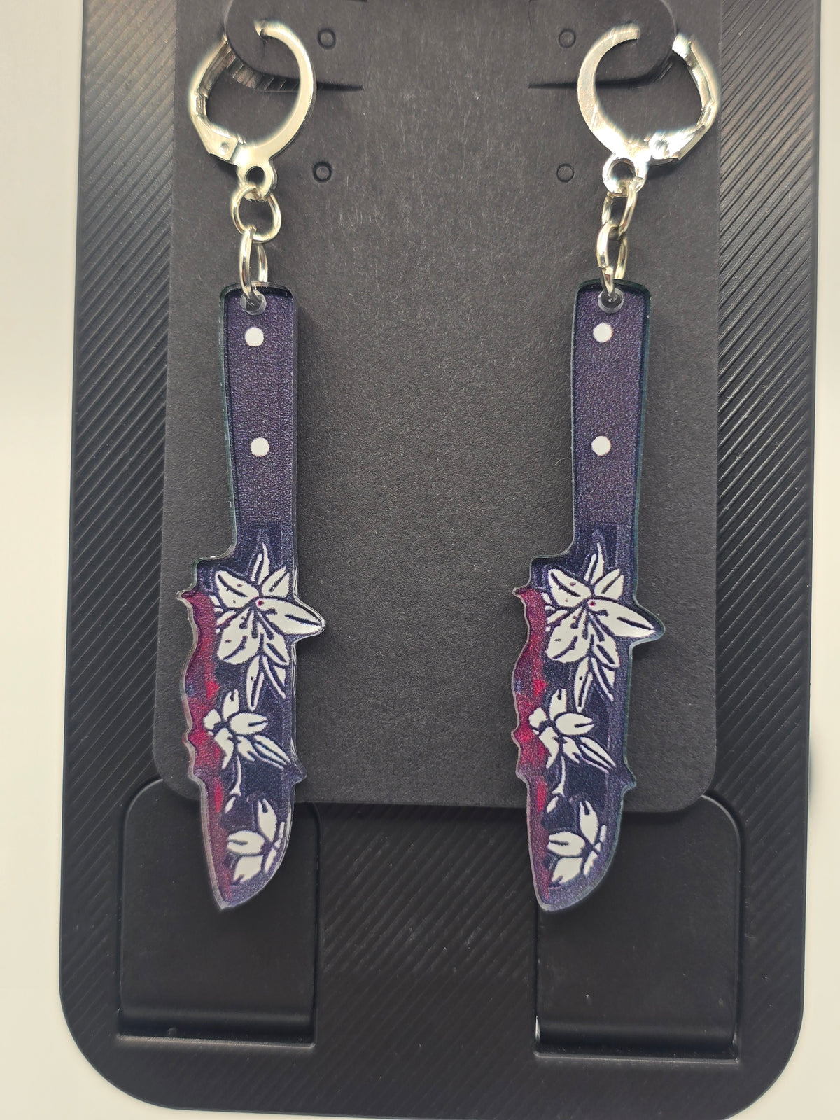 Bloody Floral Kitchen Knife Lever-Back Dangle Earrings