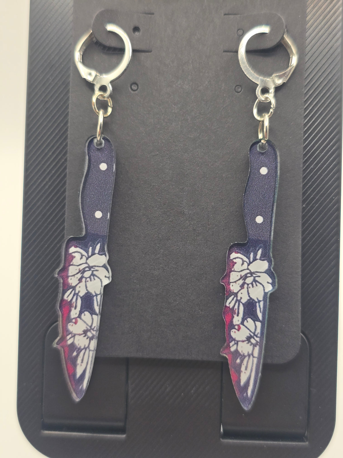 Bloody Floral Steak Knife Lever-Back Dangle Earrings