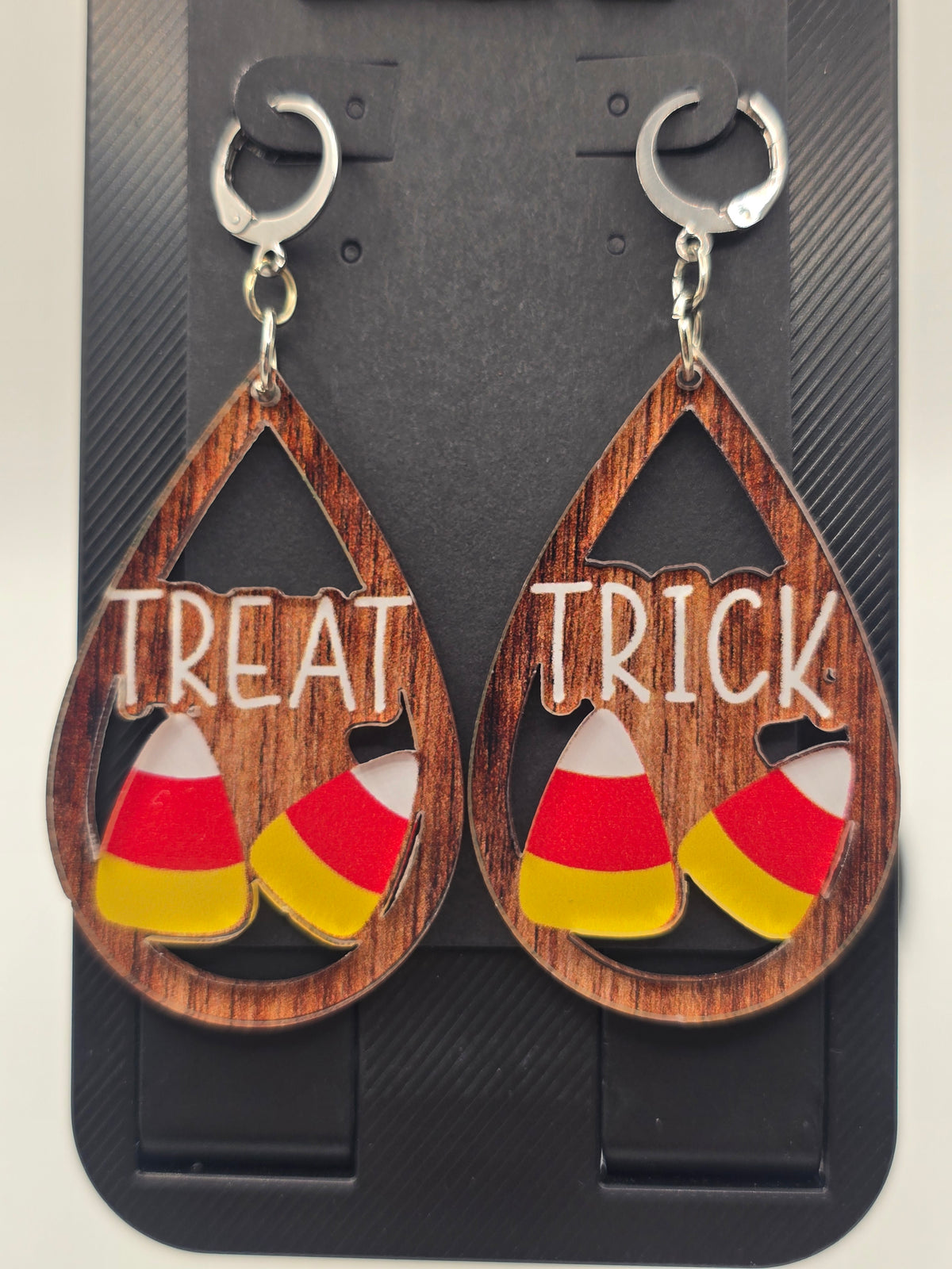 Candy Corn Trick-or-Treat Lever-Back Dangle Earrings