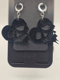 Black Dripping Skull Heart Lever-Back Dangle Earrings