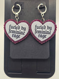 Fueled by Feminine Rage Heart Lever-Back Dangle Earrings