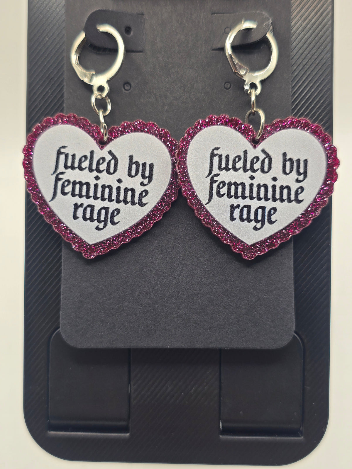 Fueled by Feminine Rage Heart Lever-Back Dangle Earrings