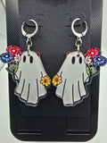 Ghost with Flowers Lever-Back Dangle Earrings