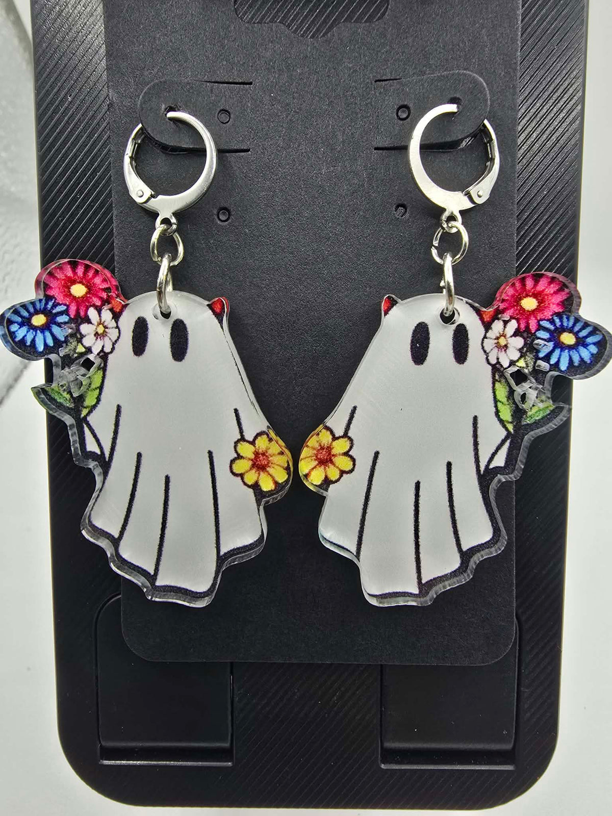 Ghost with Flowers Lever-Back Dangle Earrings