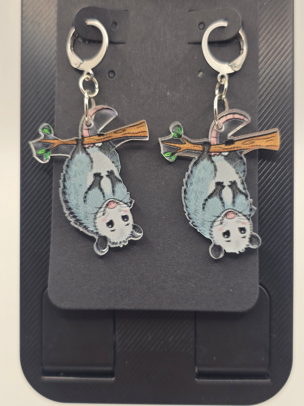 Branch-Hanging Possum Lever-Back Dangle Earrings