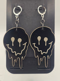 Black Melting Smiley Face Lever-Back Dangle Earrings
