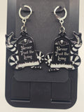 Never Trust the Living Snake & Tombstone Lever-Back Dangle Earrings