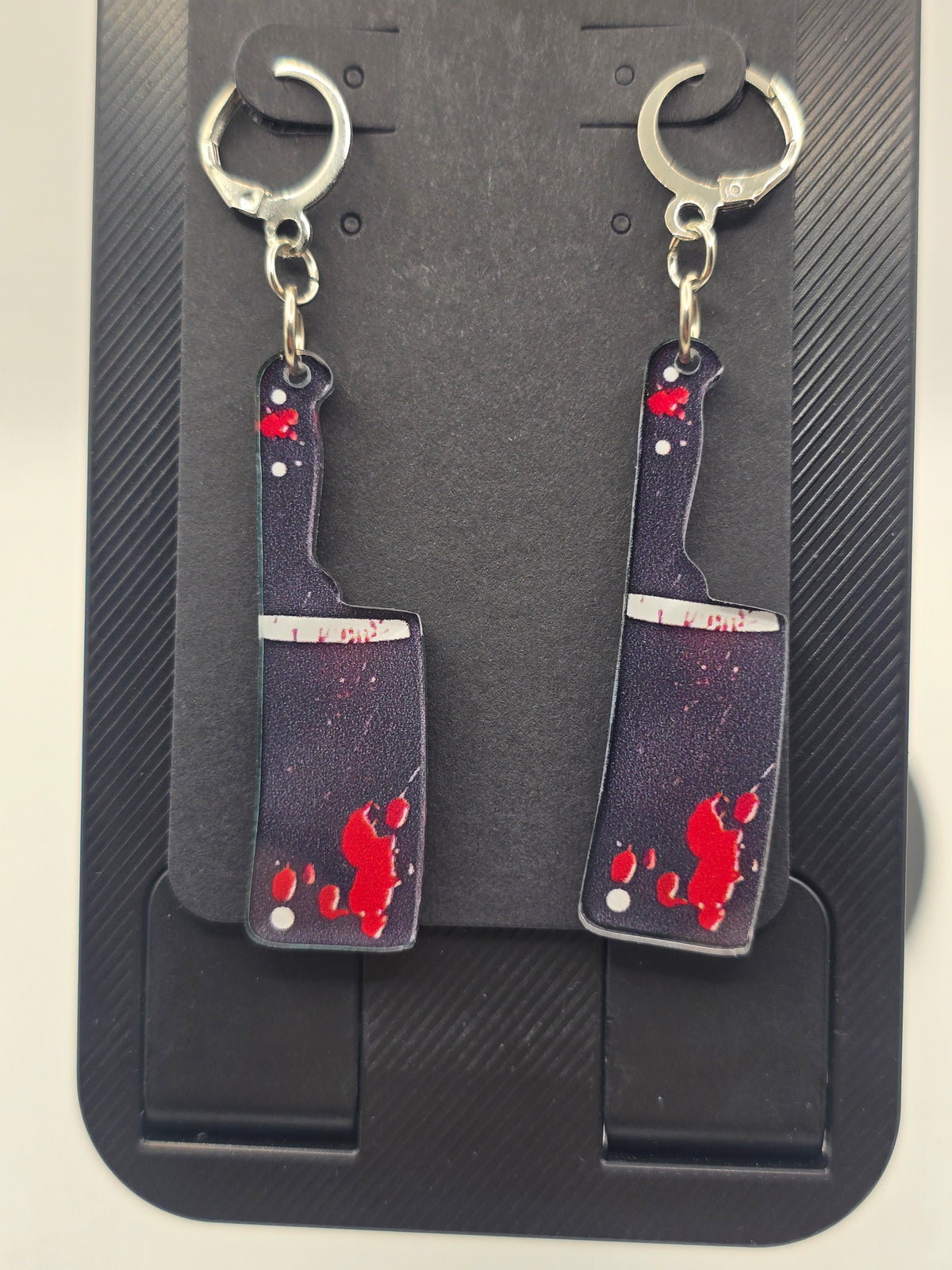 Black & Red Bloody Cleaver Lever-Back Dangle Earrings