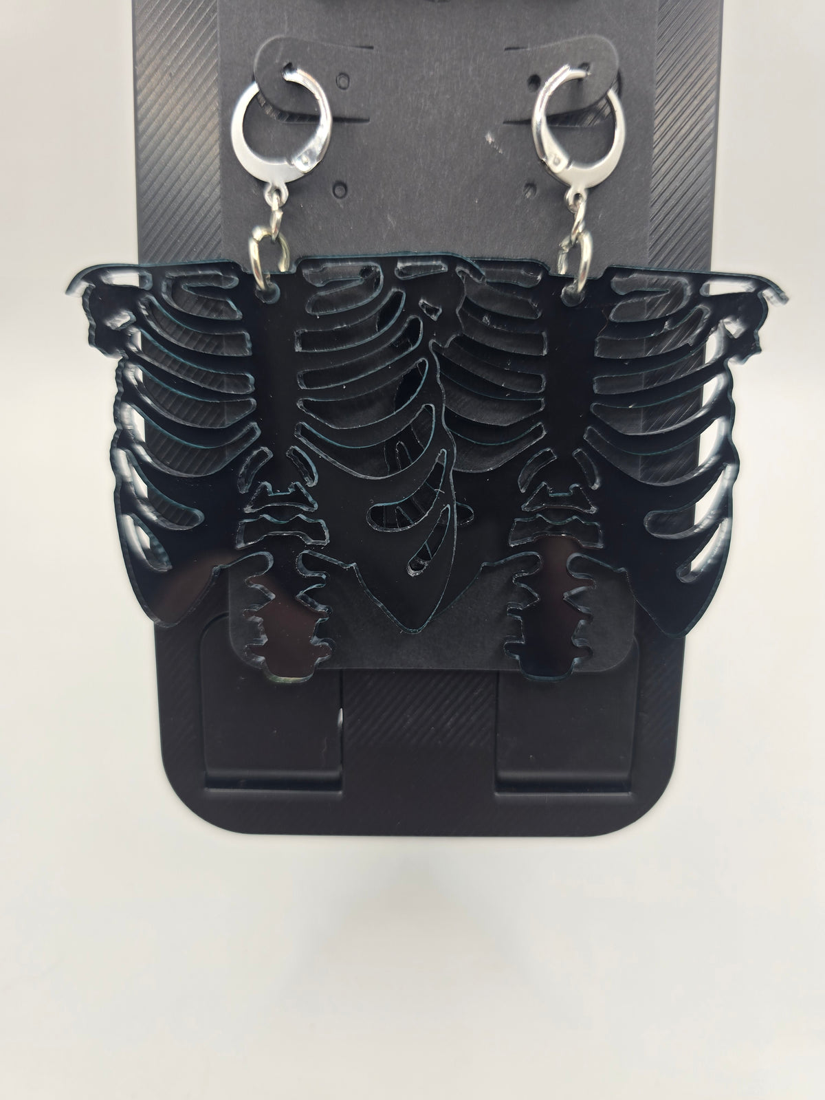 Black Rib Cage Lever-Back Dangle Earrings