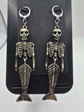 Skeleton Mermaid Weighted Lever-Back Dangle Earrings