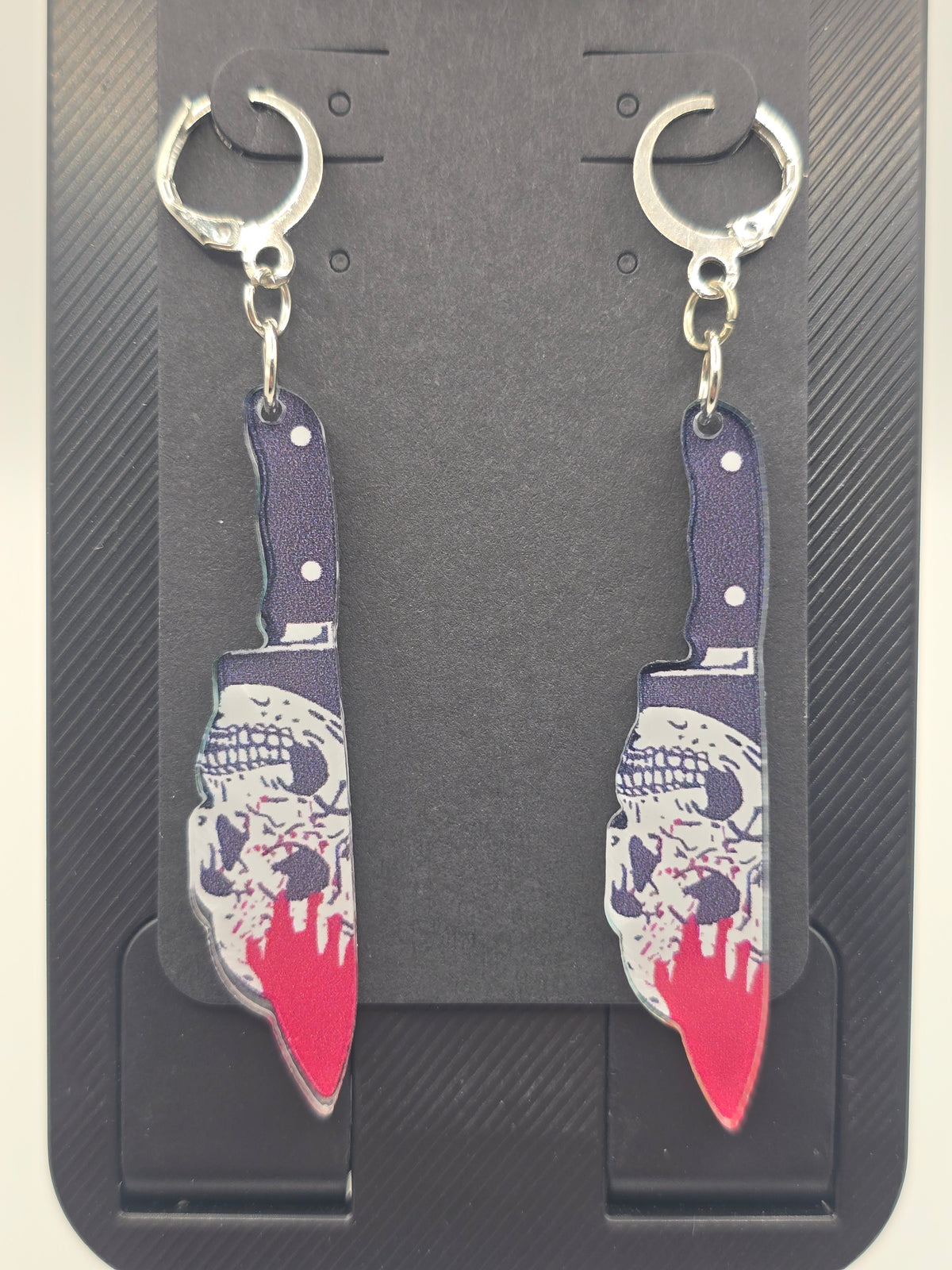 Skull Knife Lever-Back Dangle Earrings