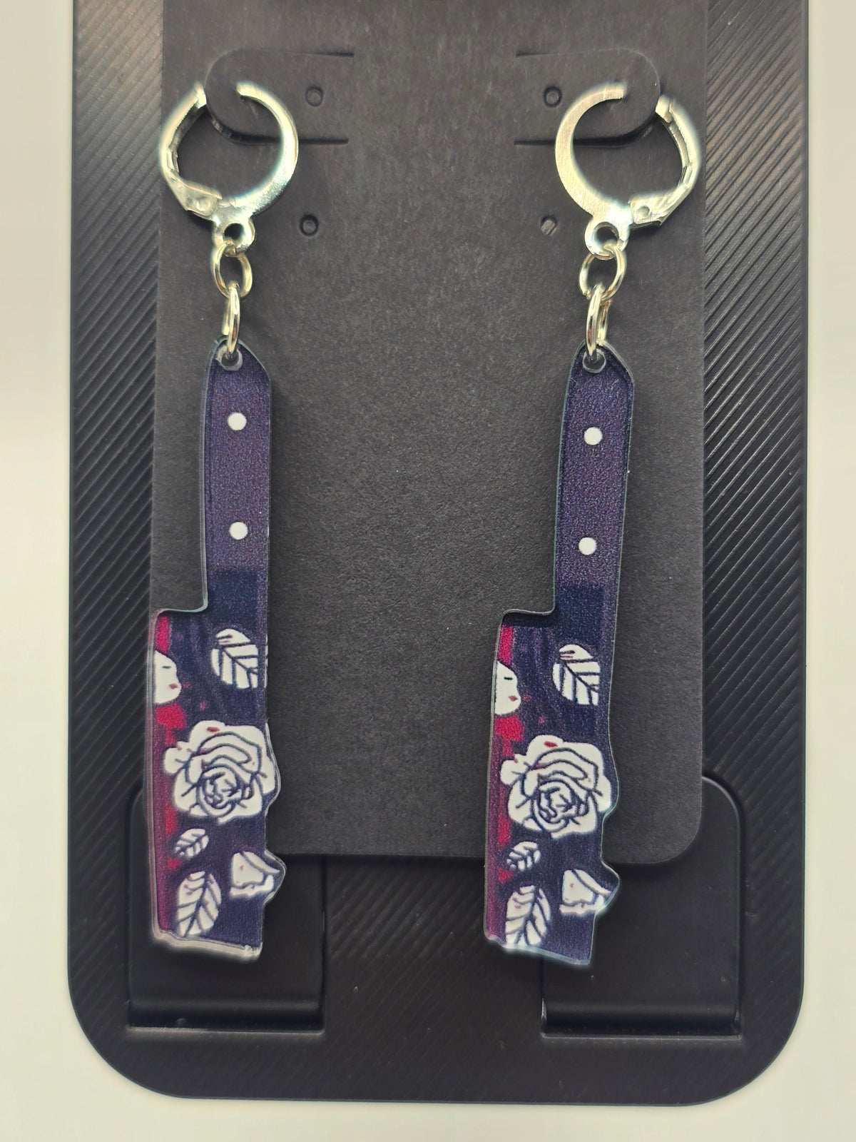 Bloody Rose Tanto Knife Lever-Back Dangle Earrings
