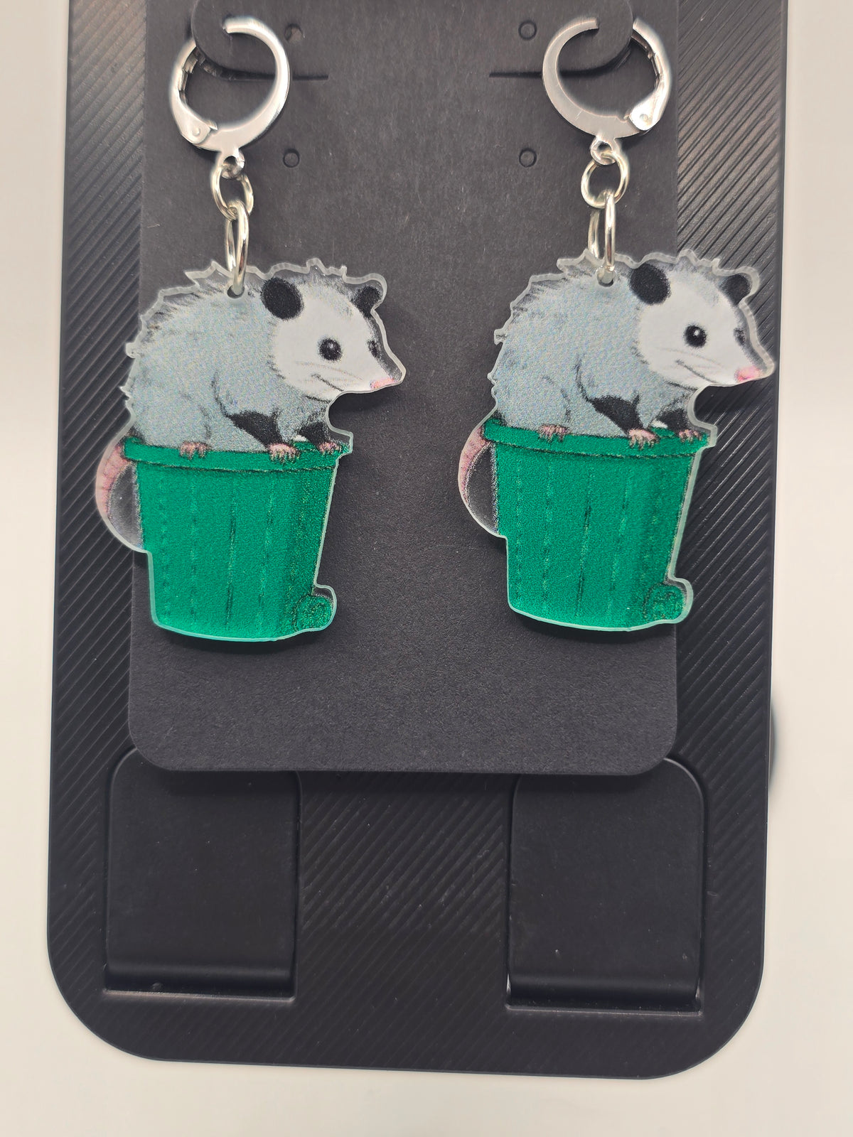 Trash Can Possum Lever-Back Dangle Earrings