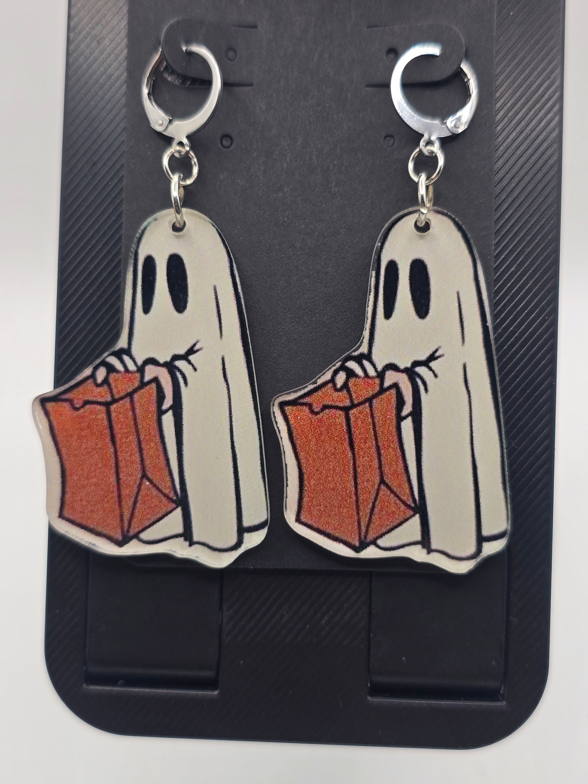 Trick-or-Treat Ghost Lever-Back Dangle Earrings