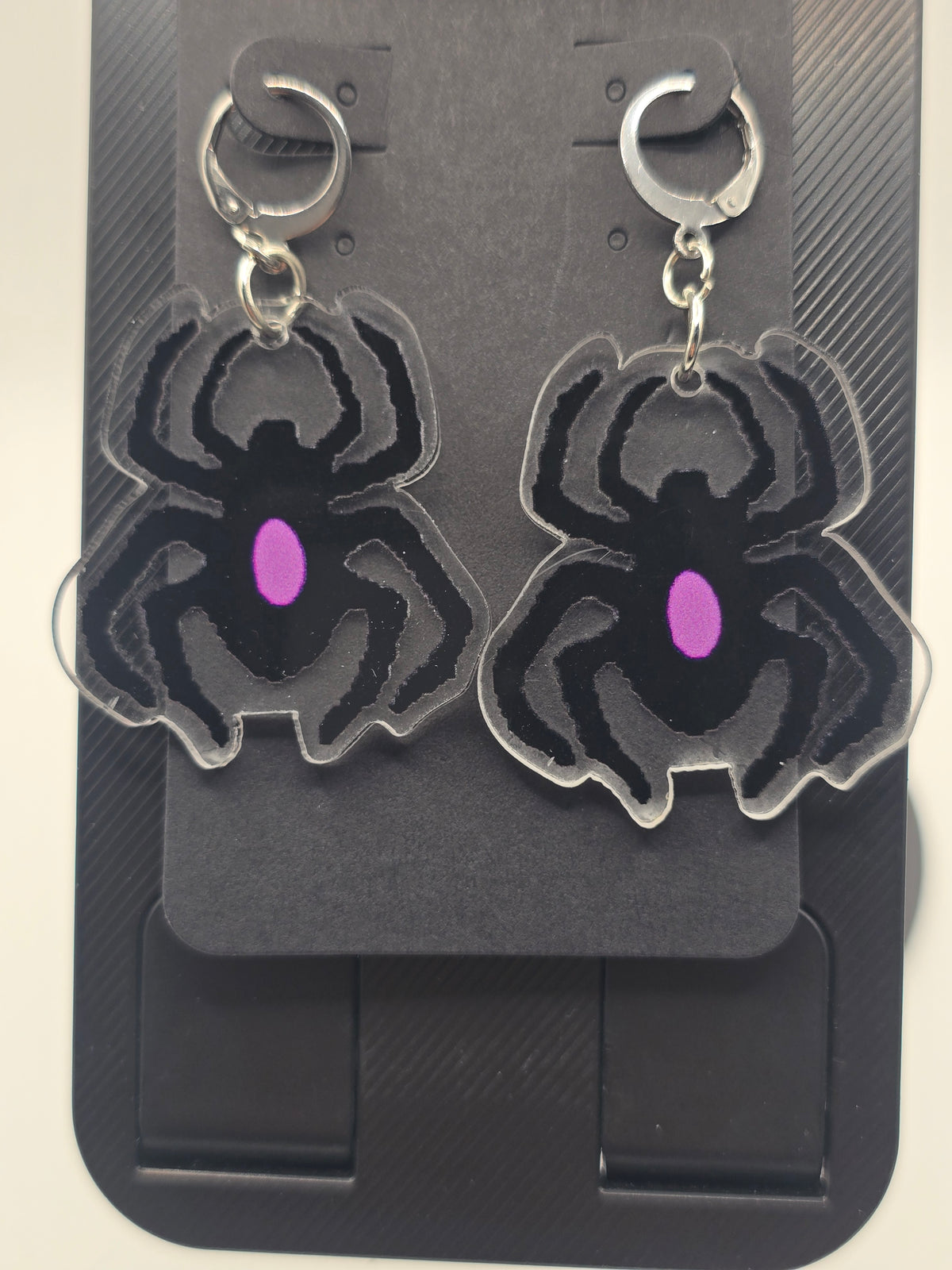 Black Spider Lever-Back Dangle Earrings